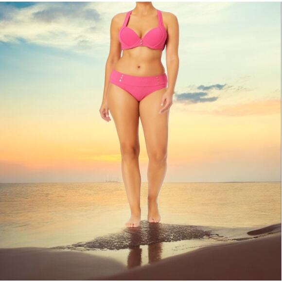 NWOT Time and Tru Solid Popcorn Texture Plus Hot Pink Bikini Swimsuit 2X (20-22) - Picture 1 of 11